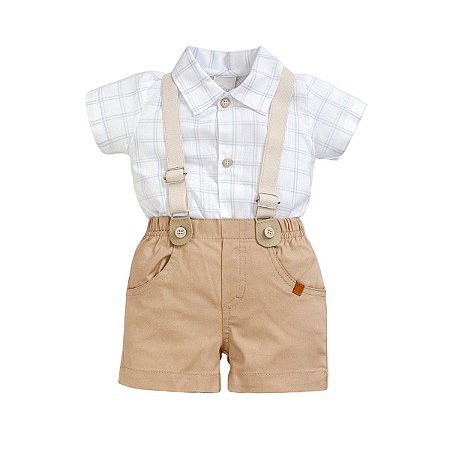 Conjunto Body Shorts Masculino Sarja Bege