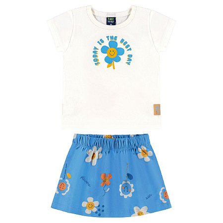 Conjunto Blusa e Short-Saia em Meia Malha Off White