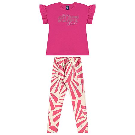 Conjunto Blusa Malha e Calça Cotton Rosa
