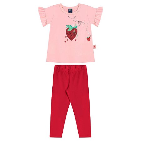 Conjunto Blusa Malha e Legging Cotton Rosa