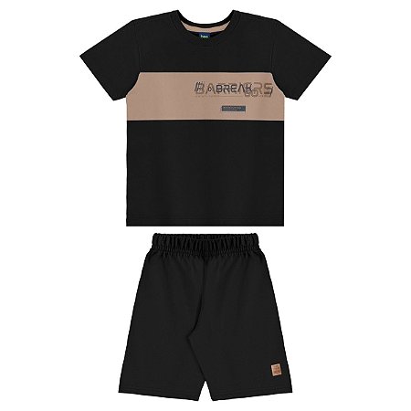Conjunto Camiseta Malha e Bermuda Moletom Preto