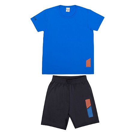 Conjunto Fitness Camiseta e Bermuda Malha Especial Azul