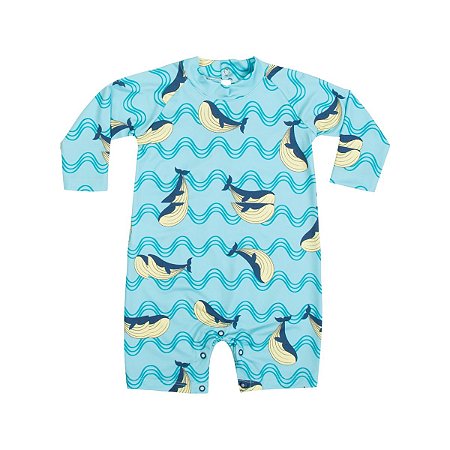 Macacão Bebê Malha Proteção UV Azul Baleia