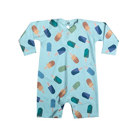 Macacão Bebê Malha Proteção UV Azul Picolé