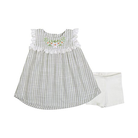 Vestido Flor do Campo Listrado Verde com Shorts Cotton