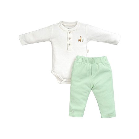 Conjunto Body Bordado Safari Calça Suedine Pima Verde