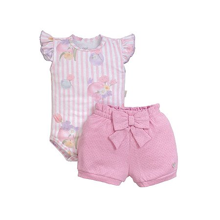 Conjunto Body Estampado Shorts Malha Lilás