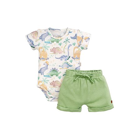 Conjunto Body Manga Curta Shorts Suedine  Masculino Verde