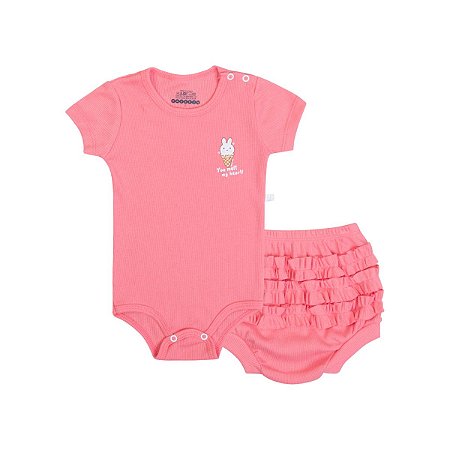 Conjunto Melting Heart Body e Shorts em Ribana Canelada Rosa