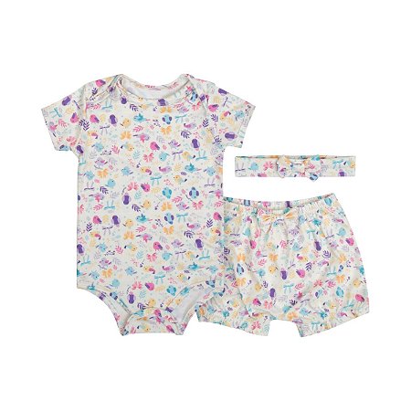 Conjunto Spring Birds Body, Shorts e Faixa Malha Térmica Off White