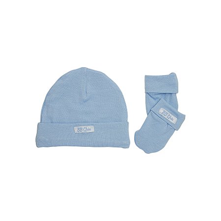 Kit Touca e Luva Suedine Azul Bebê