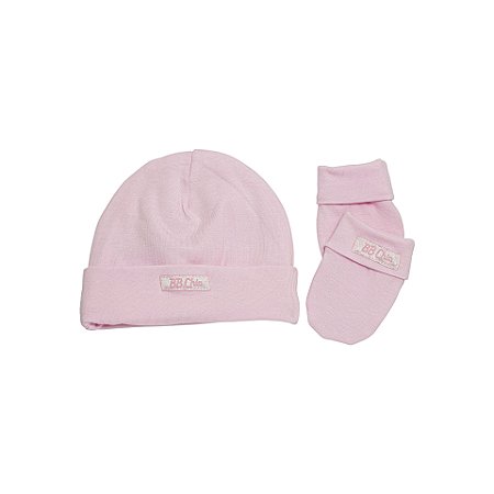 Kit Touca e Luva Suedine Rosa Bebê