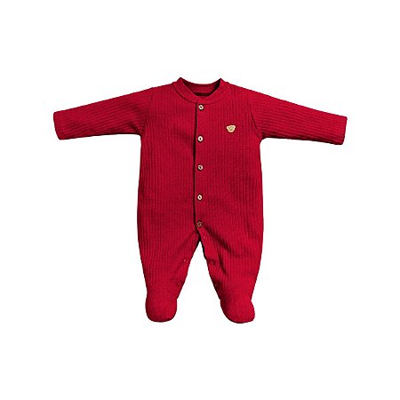 Macacão Longo Bordado Canelado Vermelho