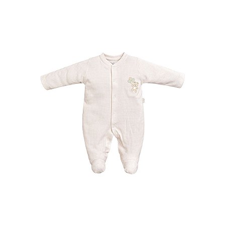 Macacão Longo Bordado Ursinho Bege