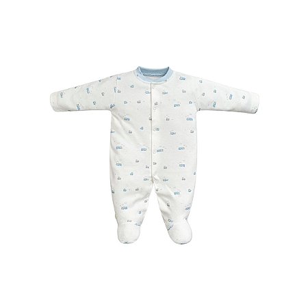 Macacão Longo Estampado Trenzinho Suedine Pima Azul