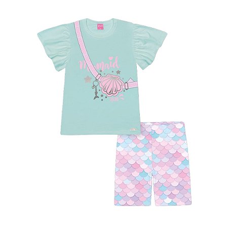 Conjunto Blusa e Shorts Ciclista Escamas Verde