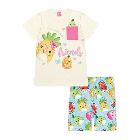 Conjunto Blusa e Shorts Ciclista Frutas Off White