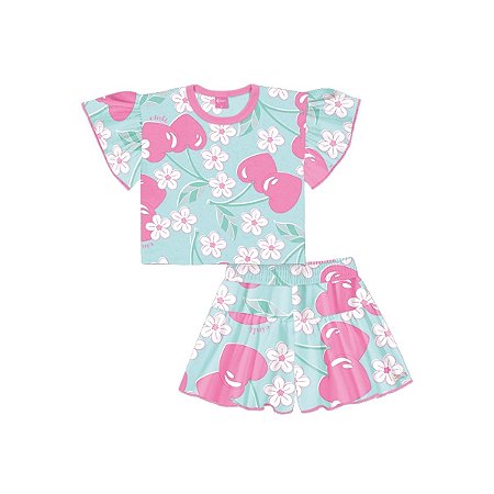 Conjunto Blusa e Shorts Floral Rosa