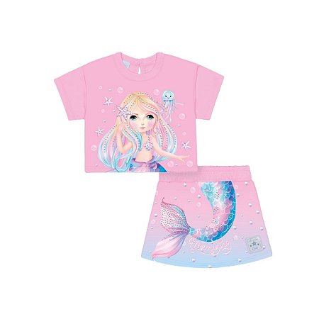 Conjunto Blusa e Shorts/Saia Sereia Azul