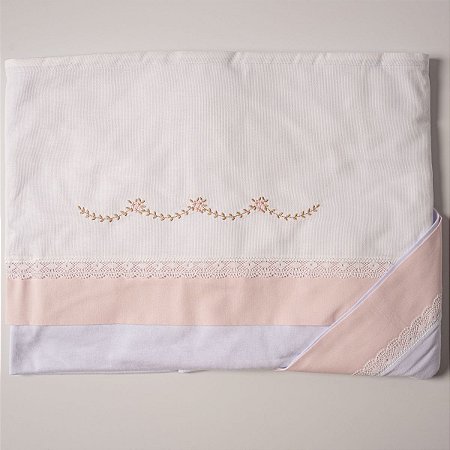 Jogo Lençol Berço 3 Peças Flores Rosa