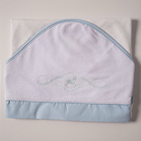 Toalha Felpa Forrada com Fralda e Capuz Cavalinho Azul Bebê