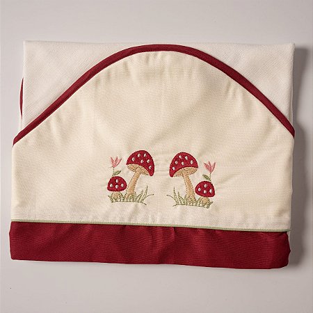 Toalha Felpa Forrada com Fralda e Capuz Cogumelo Vermelho
