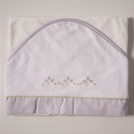 Toalha Felpa Forrada com Fralda e Capuz Flor Lilás