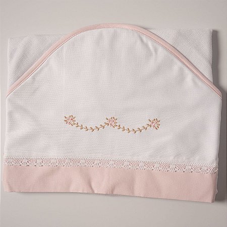 Toalha Felpa Forrada com Fralda e Capuz Flor Rosa Bebê