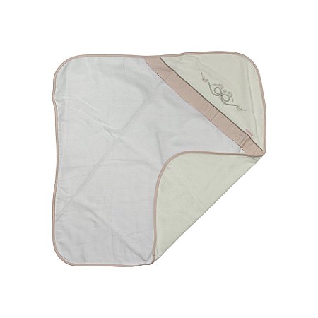 Toalha Felpa Forrada com Fralda e Capuz Laço Rosê