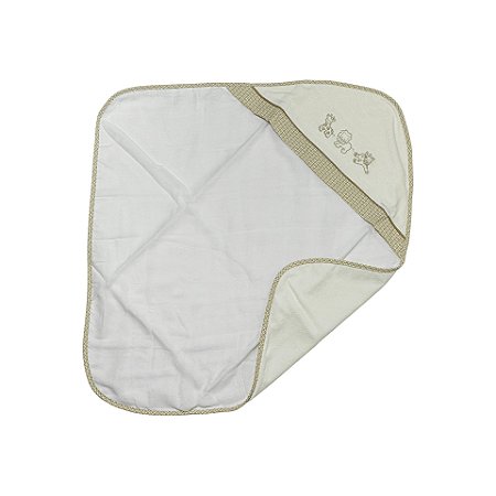 Toalha Felpa Forrada com Fralda e Capuz Safari Caqui