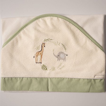 Toalha Felpa Forrada com Fralda e Capuz Safari Verde