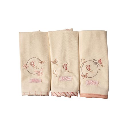 Kit 3 Babinhas Malha Dupla com Porta Chupeta Borboleta Salmão