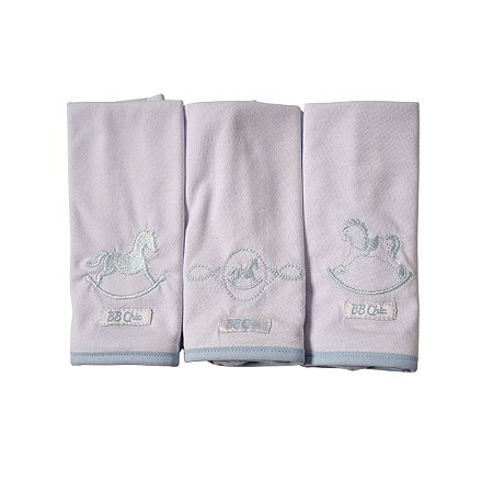 Kit 3 Babinhas Malha Dupla com Porta Chupeta Cavalinho Azul Bebê