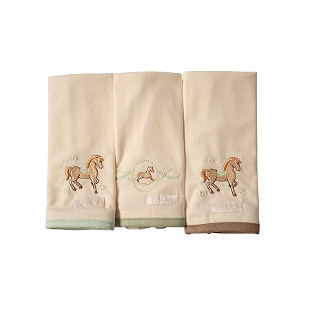 Kit 3 Babinhas Malha Dupla com Porta Chupeta Cavalos Verde Menta