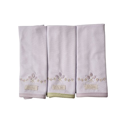 Kit 3 Babinhas Malha Dupla com Porta Chupeta Flor Lilás