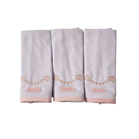 Kit 3 Babinhas Malha Dupla com Porta Chupeta Flor Rosa Bebê