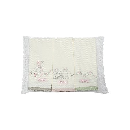 Kit 3 Babinhas Malha Dupla com Porta Chupeta Laço Rosê