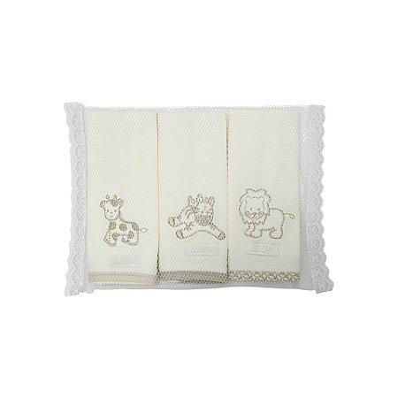 Kit 3 Babinhas Malha Dupla com Porta Chupeta Safari Caqui
