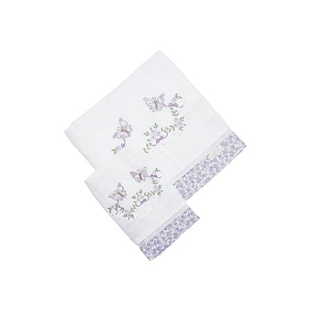 Conjunto 2 Fraldas Bordado Borboleta Lilás