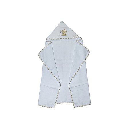 Toalha de Banho Fralda com Capuz Bordado Urso Listrado Bege