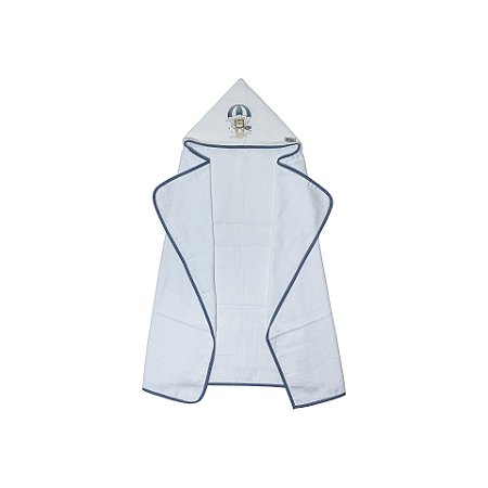 Toalha de Banho Fralda com Capuz Bordado Urso Poá Azul