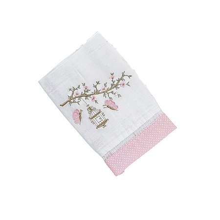 Toalha de Boca Bordado Borboleta Poá Rosa