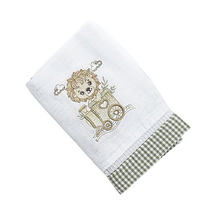 Toalha de Boca Bordado Leão Xadrez Verde