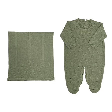 Saída de Maternidade 2 Peças Tricot Verde Mescla