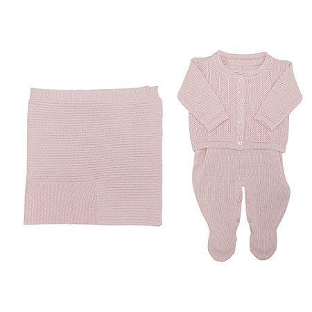 Saída de Maternidade 3 Peças Tricot Rosa