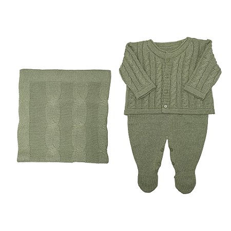 Saída de Maternidade 3 Peças Tricot Verde Mescla