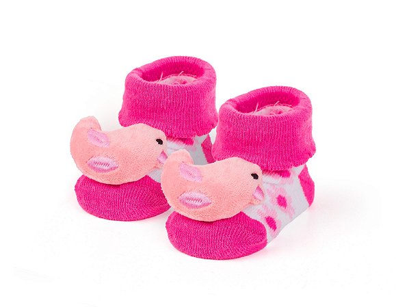 Meia Sapatinho Antiderrapante com Passarinho Rosa