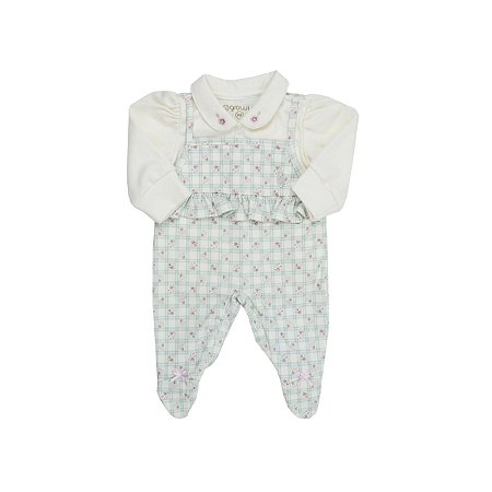 Macacão Picnic Floral Xadrez Bege