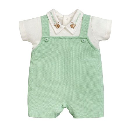 Macacão Curto Bordado Malha Tricot Leão Verde