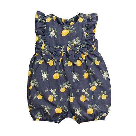 Macacão Curto Maquinetado Limões Azul Marinho